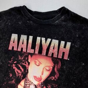 Aaliyah Vintage Y2K Graphic Crop Top – Black Acid Wash Tee Women's Large‎